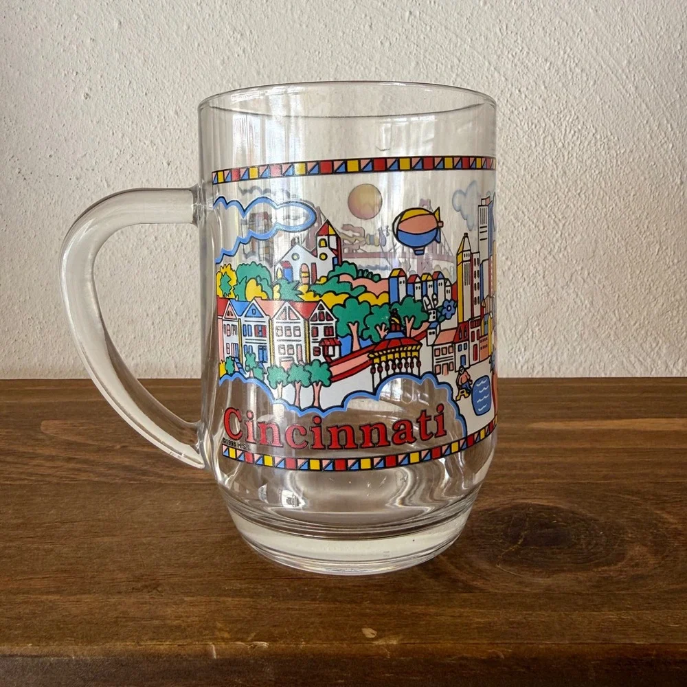 Vintage 1998 Luminarc Cincinnati Skyline Glass Beer Mug Souvenir Ohio